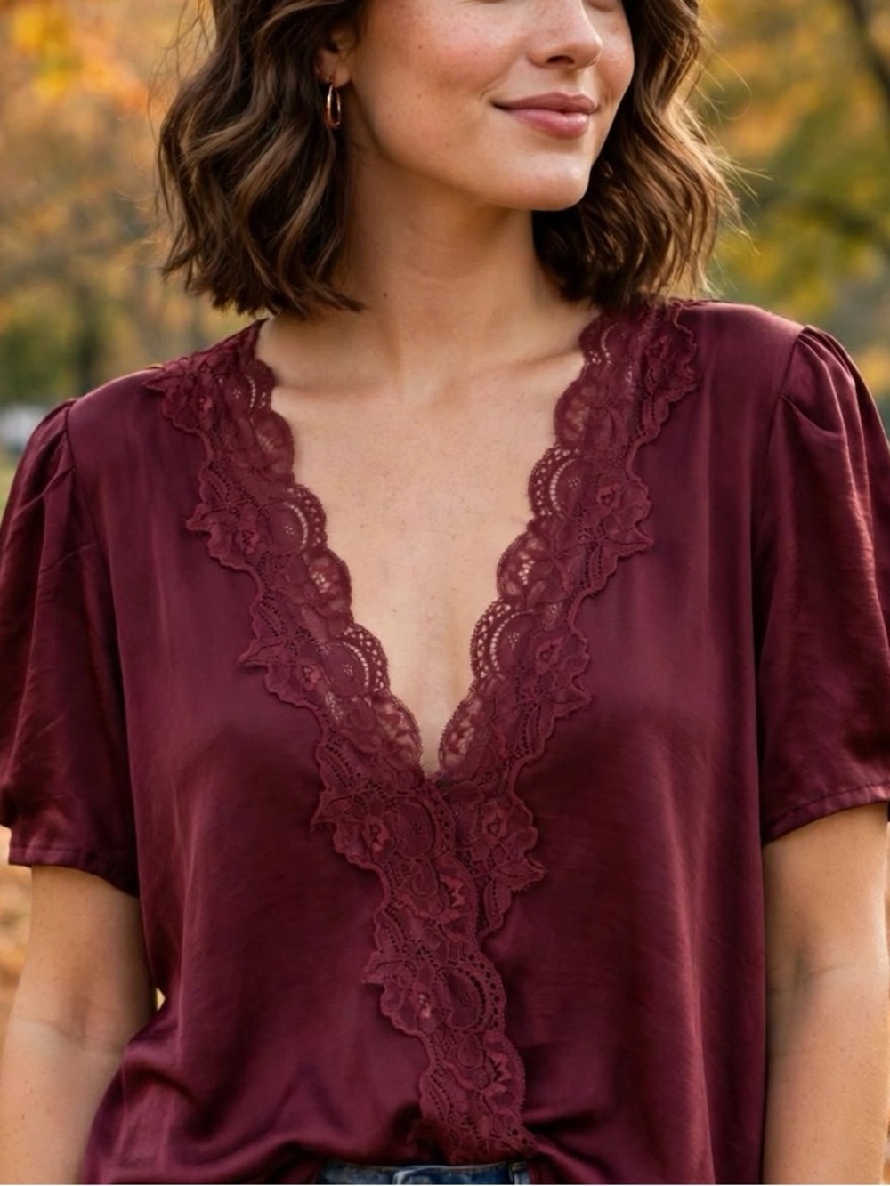 Melograno Rico Lace Trim Burgundy Bodysuit